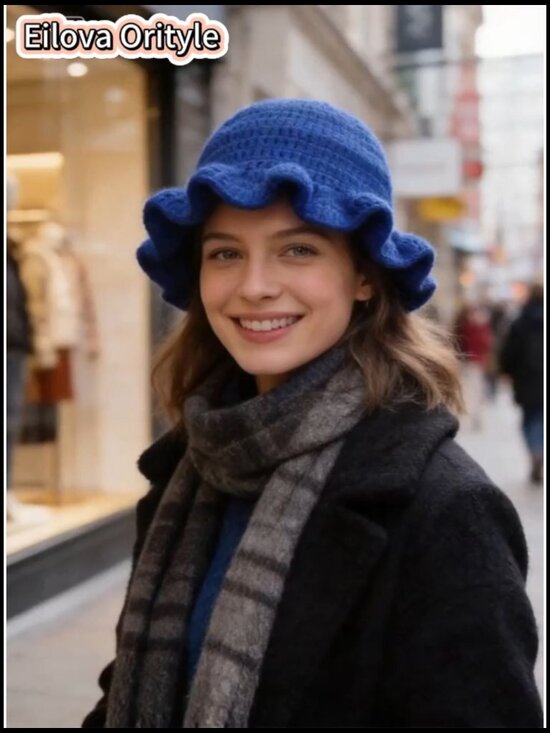 Handmade Crochet Bucket Hat with Ruffle Brim, Soft Acrylic Knit